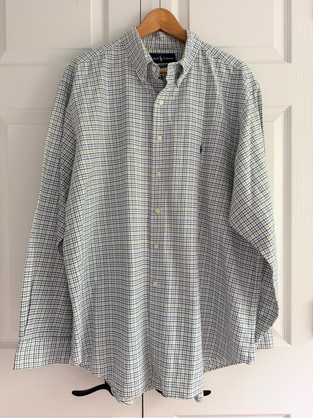 Ralph Lauren Classic Fit Button Down Dress Shirt Men’s XL Blue Green Plaid